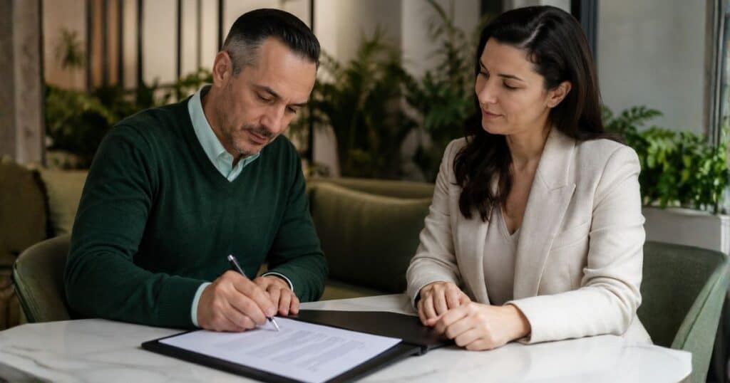 Master franchise agreement signing between franchisor and regional partner