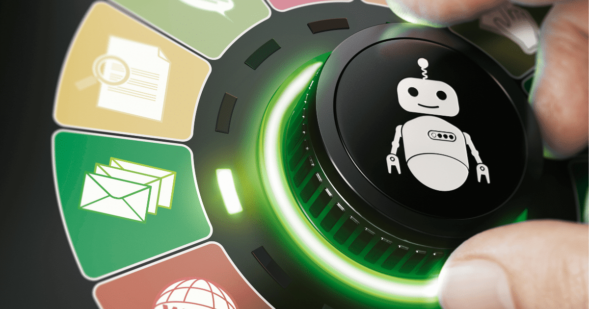 Automation Control Panel With Robot Icon And Marketing Communication Tools, Showing Franchise Marketing Automation Integration.