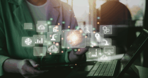 Metaverse franchising illustrated with a virtual storefront attracting digital customers worldwide.