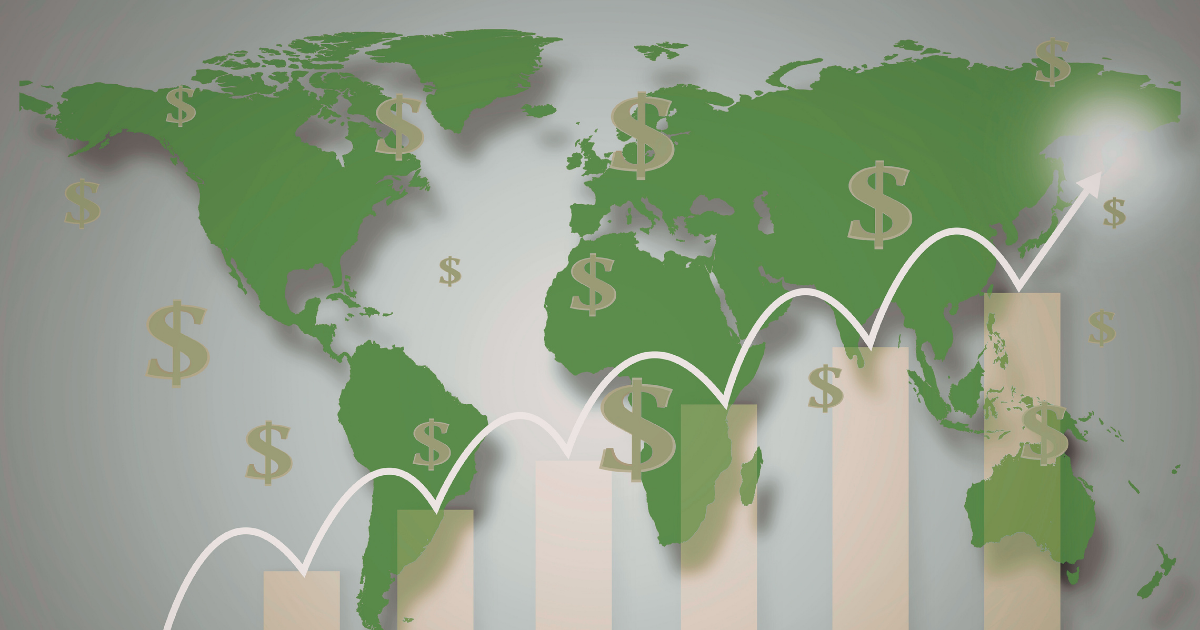 Global market growth visualization showing opportunities for selling franchises to international buyers across multiple regions
