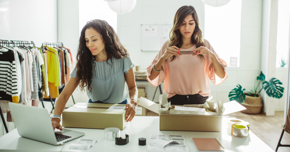franchise business owners preparing product orders in retail workspace