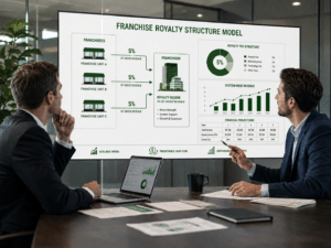 Franchise royalty structure model showing units paying 5% of gross revenue to the franchisor