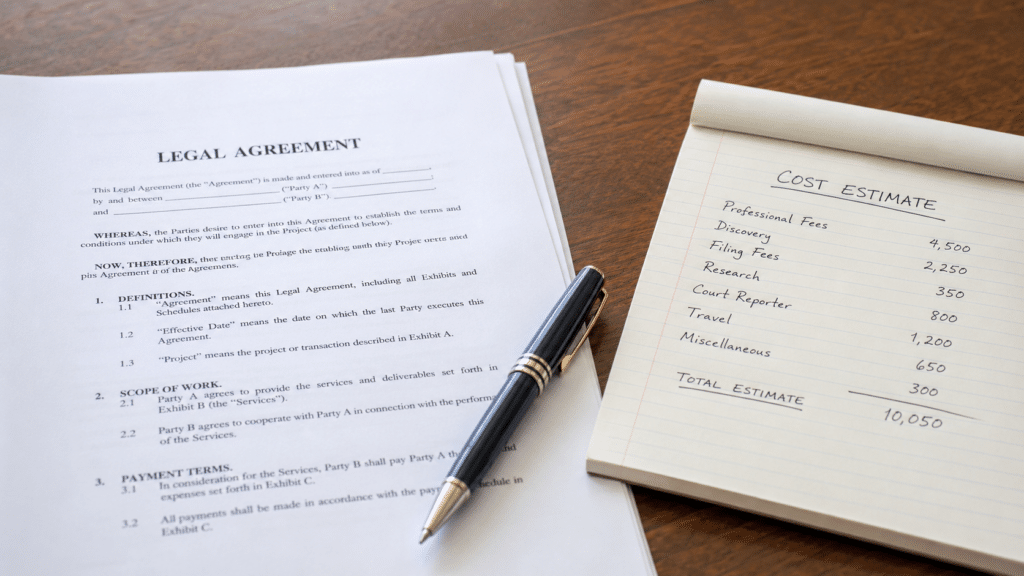FDD development cost breakdown showing legal document and itemized franchise legal fees