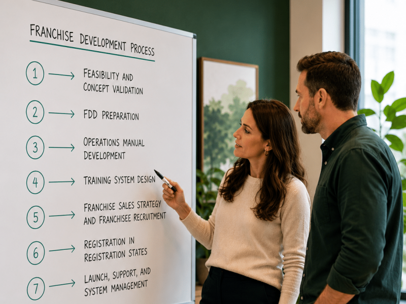 Franchise development process document review with franchisee recruitment strategy
